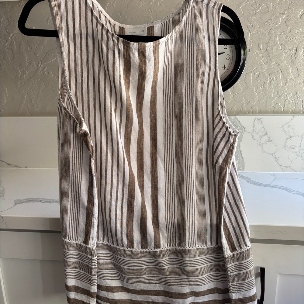 J. Jill linen Brown and White Striped Tank Top